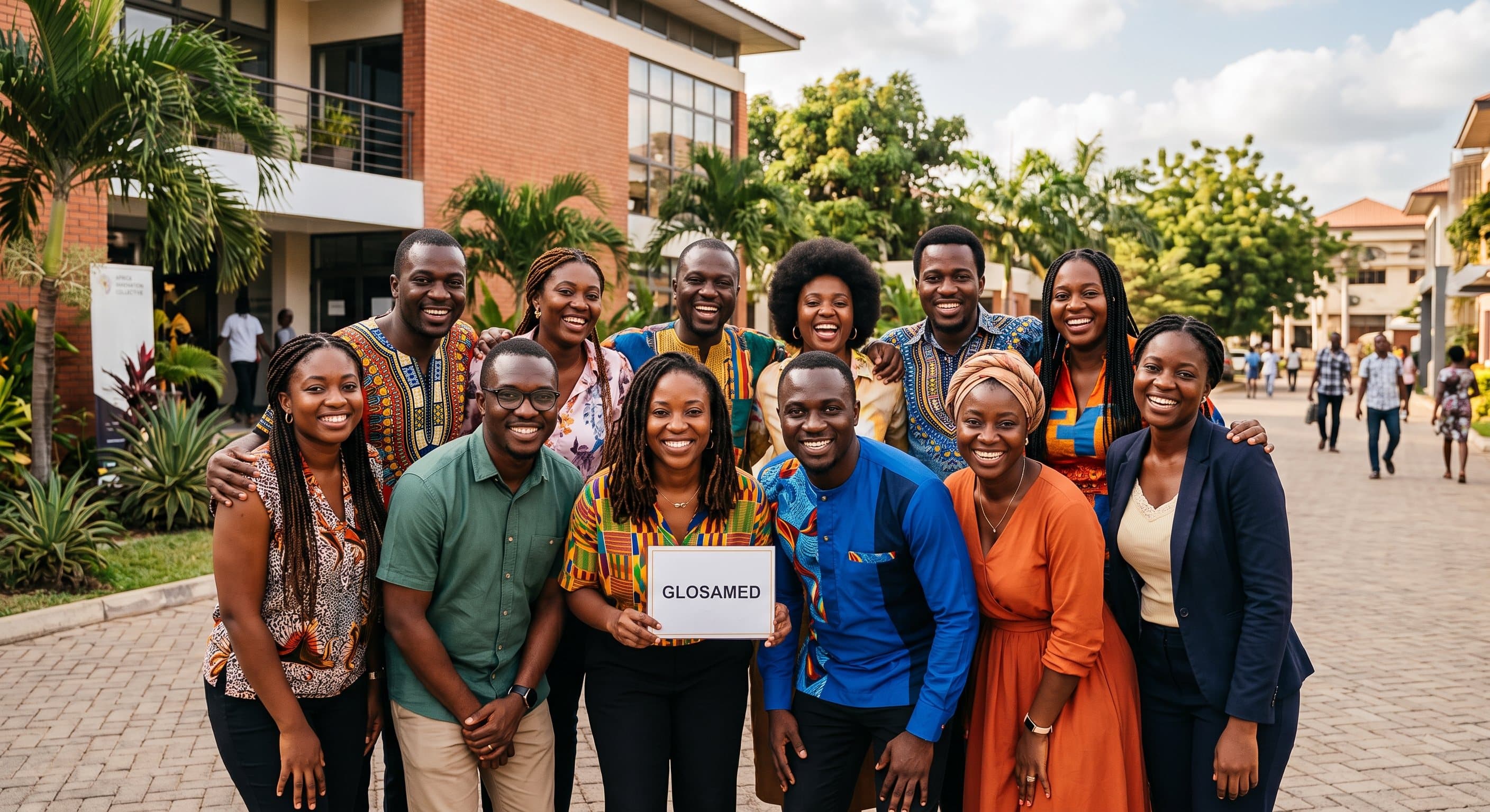 The Glosamed team outside their offices in Ghana
